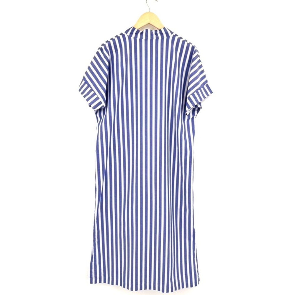 J.Crew Striped Blue White Midi Dress Cotton Poplin V-Neck Short Sleeve Size M - Picture 6 of 12